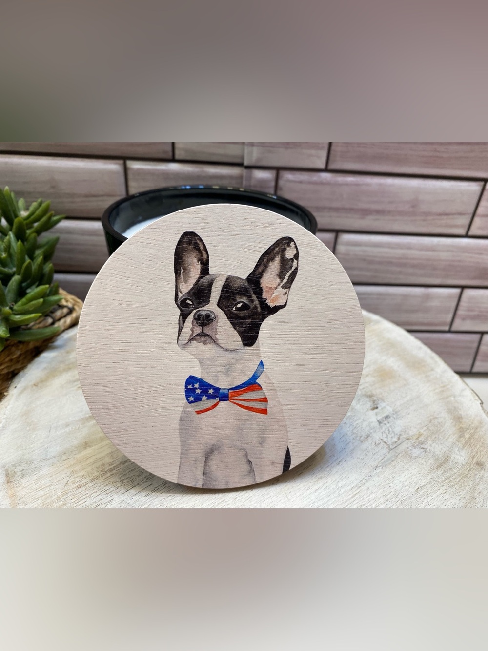 Sand + Fog ❤️sand + paws ❤️12oz Candle   Boston Terrier&Patriotic Bow Lid